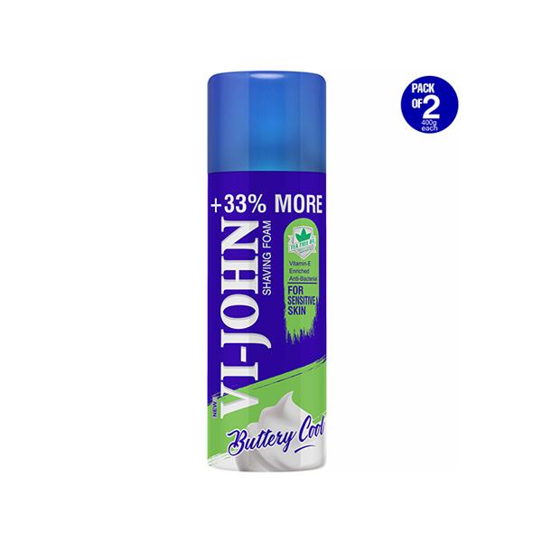 Netmeds | VI-John Shaving Foam for Sensitive Skin with Vitmin E and Anti-Bacterial 400gm each -Shaving Foam for Men 2's