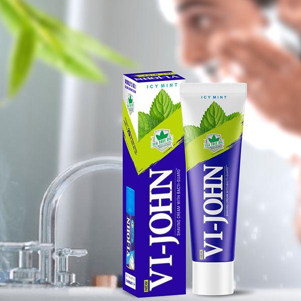 VI-John Shaving Cream Icy Mint with Tea Tree Oil and Bacti-Guard for All Skin Types 125 gm - Shaving Creams