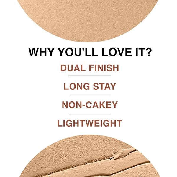 Lakme 9to5 Unreal Dual Cover Pressed Powder, 2 In 1 Compact + Foundation, 34 Almond, 9 gm - Compact Powder