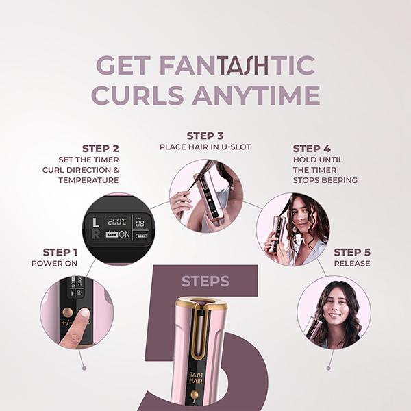 Tash Hair Twirl Automatic Cordless Hair Curler - Blush 560 gm - Rollers & Curlers