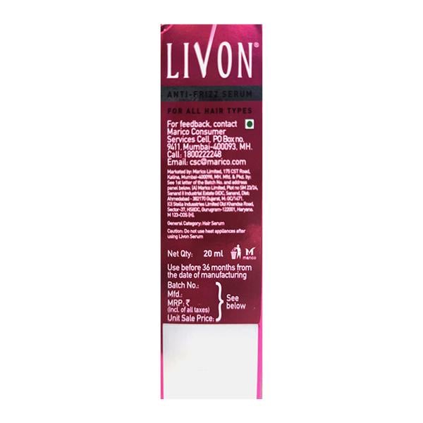 Livon Anti-Frizz Serum For All Hair Types For Smooth, Frizz-Free & Glossy Hair 20 ml - Hair Serums