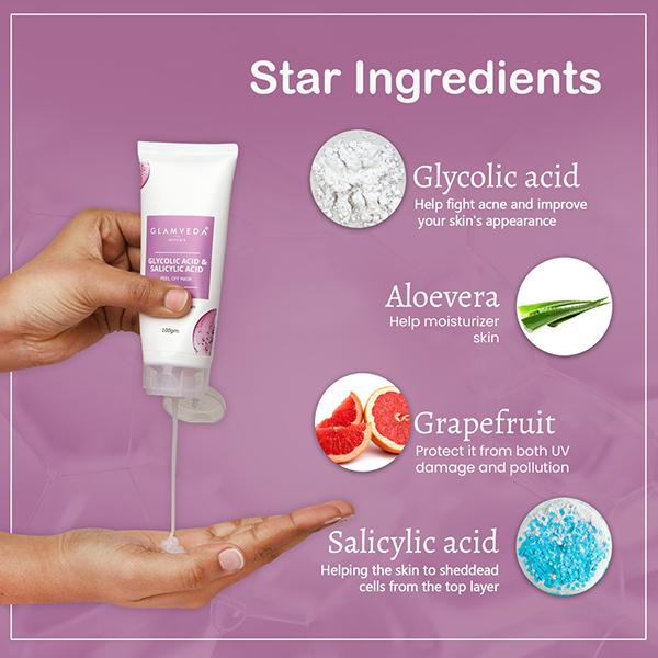 Glamveda Glycolic Acid & Salicylic Acid Peel Off MaskFor Anti Acne & Pore Care 100 ml - Masks & Peels