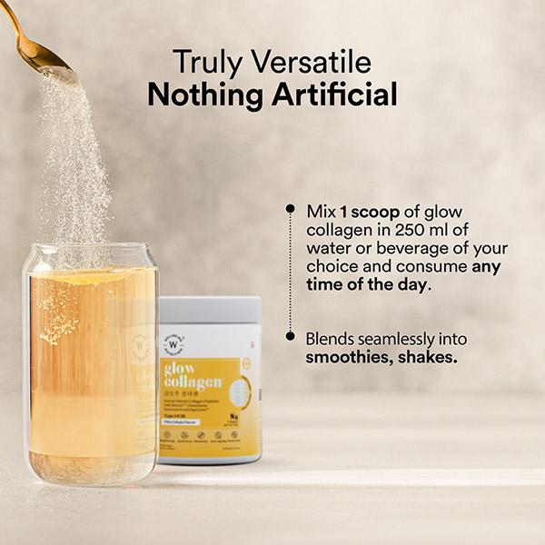 Wellbeing Nutrition Glow Korean Marine Collagen Peptides with Type I and lii - Pina Colada Flavor 250 gm - Multi-Vitamins