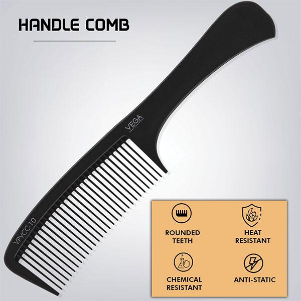 Vega Professional Handle Comb (Carbon Anti-Static Black Line Hair Comb) (VPVCC-10) 1's - Hair Combs