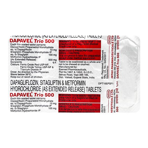 DAPAVEL TRIO 500 Tablet 10's - Diabetes-Ant