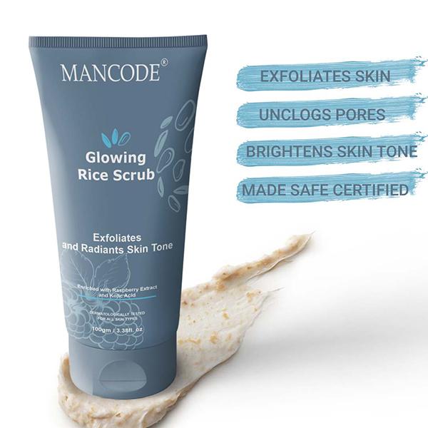 Mancode Glowing Rice Face Scrub For Exfoliates And Radiants Skin Tone 100 gm - Scrubs & Exfoliants