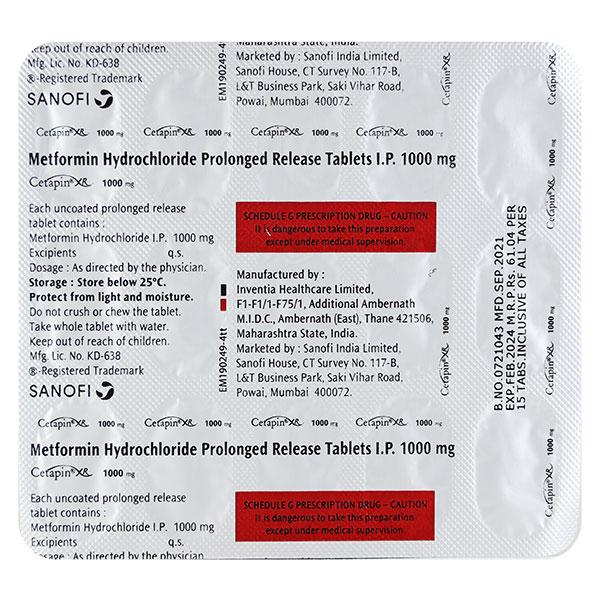 Cetapin XR 1000mg Tablet 15'S - Diabetes-Ant