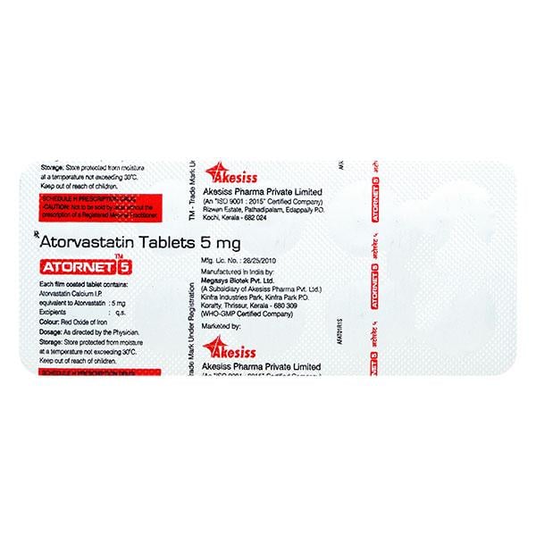 ATORNET 5mg Tablet 10's - High Cholesterol-Dys