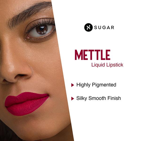 SUGAR Cosmetics Mettle Liquid Lipstick - 10 Mimosa (Deep pinkish red with blue undertone) 7 ML - Liquid Lipsticks