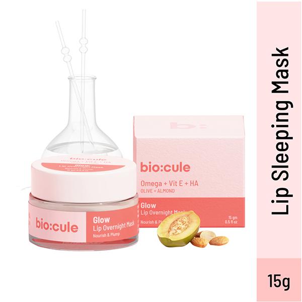 Netmeds | Biocule Glow Lip Overnight Sleeping Mask For Soft, Nourished & Glowing Lips, Vitamin E & Ha 15 gm