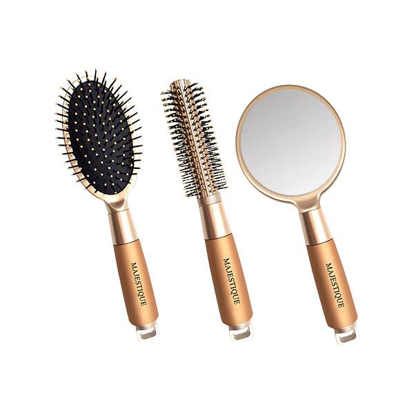 Netmeds | Majestique Round and Oval Cushion Hair Brush Set with Handle Mirror for All Types Style 3's