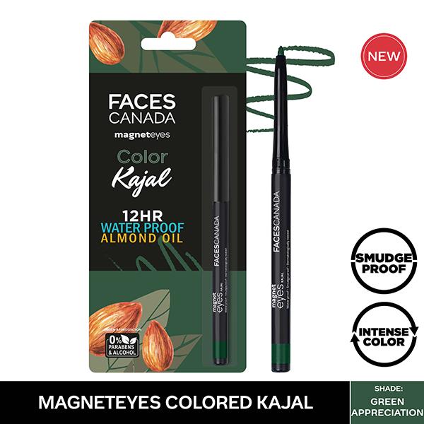 Faces Canada Magneteyes Color Kajal 12Hr Waterproof Almond Oil Green Appreciation 02 0.30gm - Eyeliners