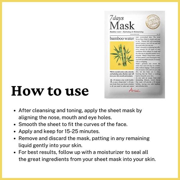 Ariul Seven Days Mask Bamboo water 20 ml - Sheet Masks