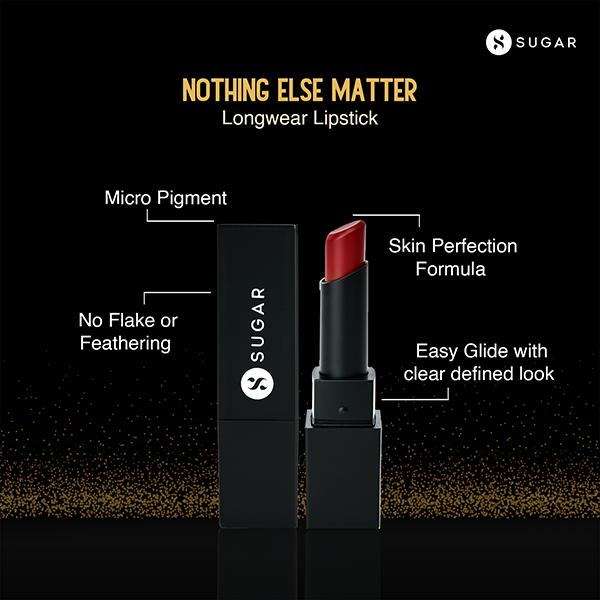 SUGAR Cosmetics Nothing Else Matter Longwear Lipstick - 18 Scarlet Letter (Pure Red) 3.2 gm - Lipsticks