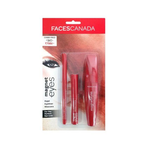 Netmeds | Faces Canada Magneteyes Trio Pack ( Kajal - 0.35gm), ( Eyeliner - 3.5ml ), ( Mascara - 9.5ml ) 1s