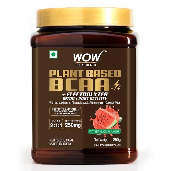 WOW Life Science Plant Based BCAA Supplement Powder - Watermelon 250 gm