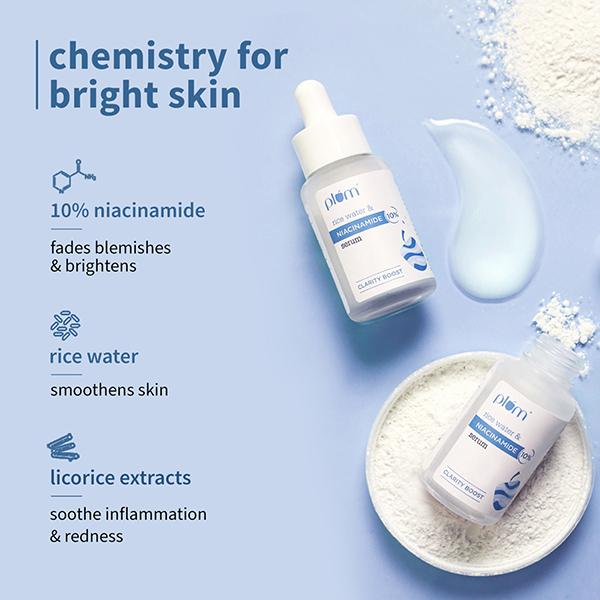 Plum 10% Niacinamide Face Serum with Rice Water Clarity Boost Fragrance free 15ml - Face Serum