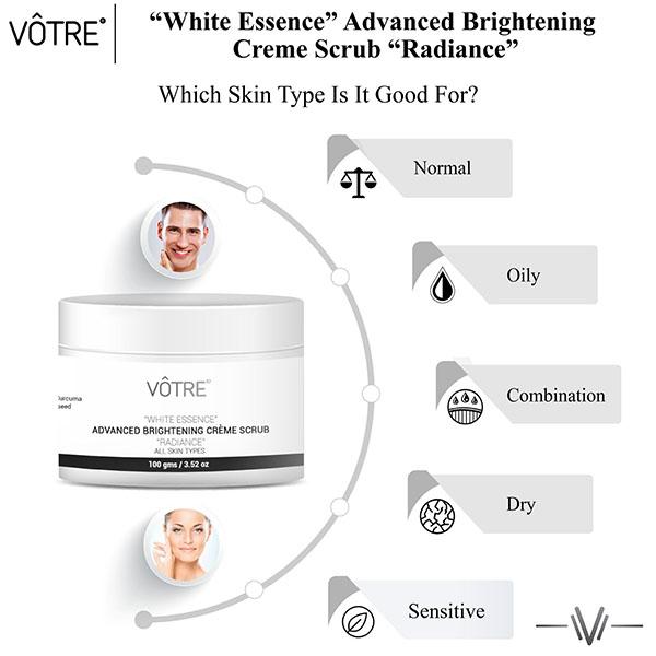 Votre White Essence Advance Brightening Creme Scrub 100 gm - Scrubs & Exfoliants