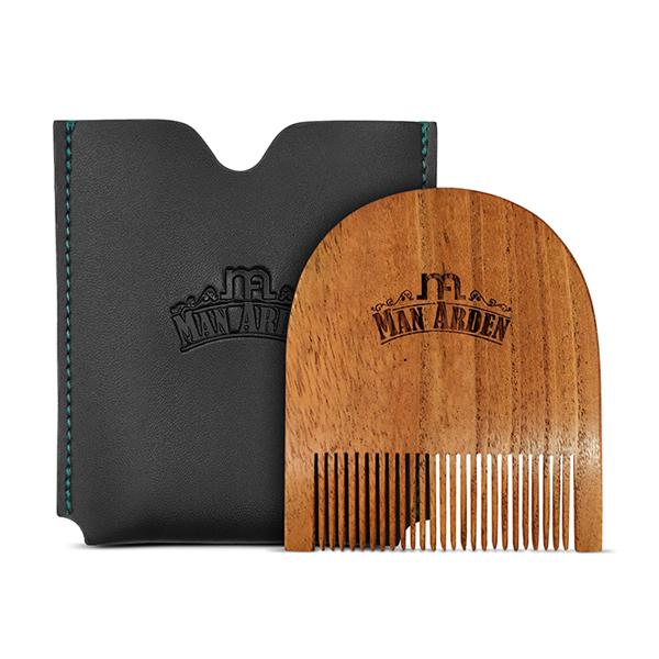 Netmeds | Man Arden Pure Neem Wooden U Shaped Beard Comb with Leather Pouch 1's