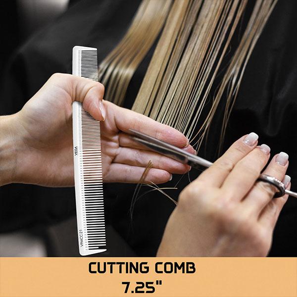 Vega Professional Cutting Comb 7.25' (Carbon Anti-Static White Line Hair Comb) (VPMCC-21) 1's - Hair Combs