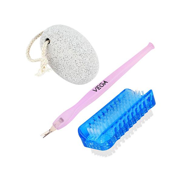 Netmeds | Vega Pumice Stone, Nail Brush, Cuticle Trimmer & Pusher, 3 Pieces (VCP-04) 1's