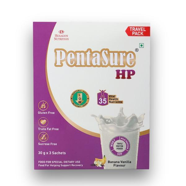 Netmeds | PentaSure HP High Protein Powder - Banana Vanilla Flavour (Travel Pack Sachet of 3 x 30 gm)