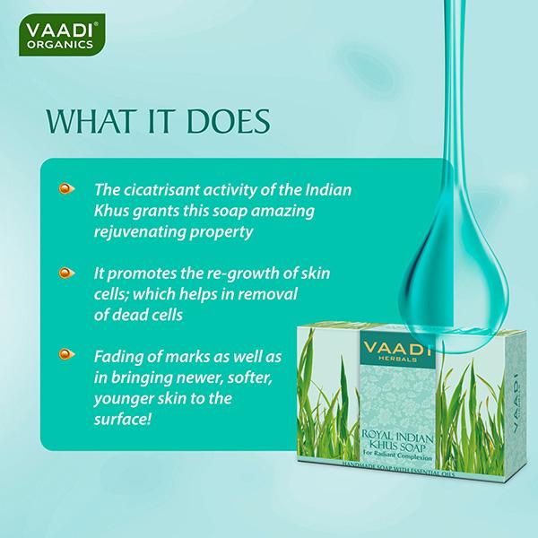 Vaadi Herbals Handmade Soap with Essential Oils - Royal Indian Khus for Radiant Complexion 75gm - Soaps
