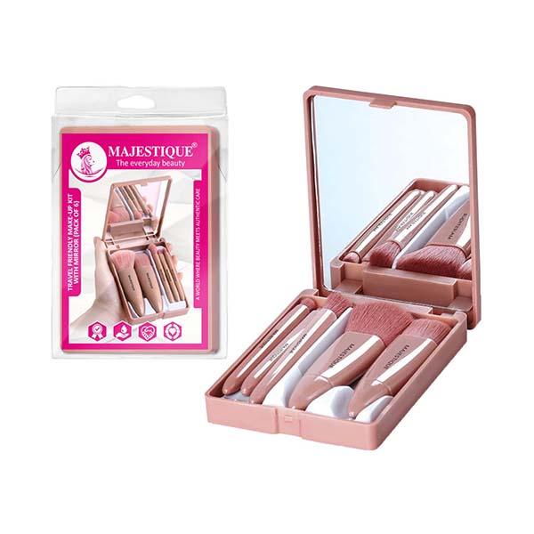 Netmeds | Majestique Travel Friendly Make-Up Kit with Mirror, Ultra-Soft Bristles for Face, Lip Eye - 6 Pcs 1's