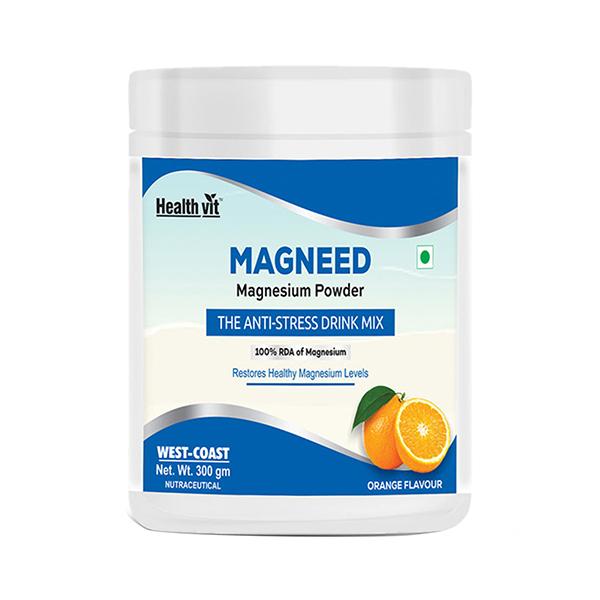 Healthvit Magneed Magnesium Powder - Orange Flavour 300 gm - Calcium And Minerals