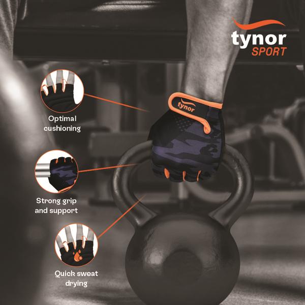 Tynor Sport Grip Gym Gloves - Black & Orange (S) 1's - Gym Accessories