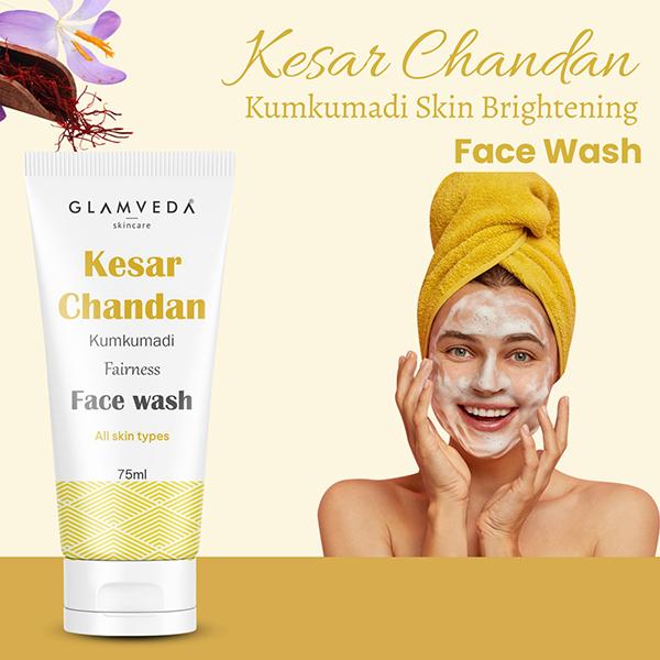 Glamveda Kesar Chandan Kumkumadi Skin Brightening Face Wash 75 ml - Face Wash & Cleansers