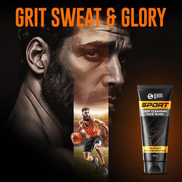 Beardo Sport Deep Cleansing Facewash for Men, Cooling Menthol, Oil Control 100 gm - Face Washes