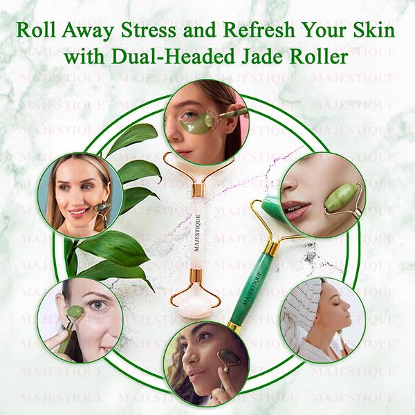Majestique Jade Face Roller and Massager Gua Sha Set Facial Skin Roller Massager Tool 1's - Massagers