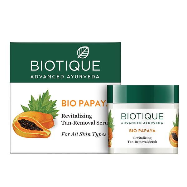Netmeds | Biotique Bio Papaya Tan Removal Brightening & Revitalizing Face Scrub for All Skin Types 75gm
