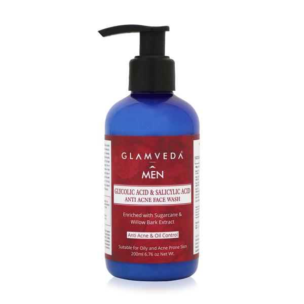 Glamveda Men Glycolic Acid and Salicylic Acid Anti Acne Face Wash 200 ml - Face Washes