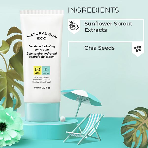 The Face Shop Naturalsun Eco No Shine Hydrating SPF 50+ PA+++ Mattifying Sun Cream 50ml - Face Sunscreen