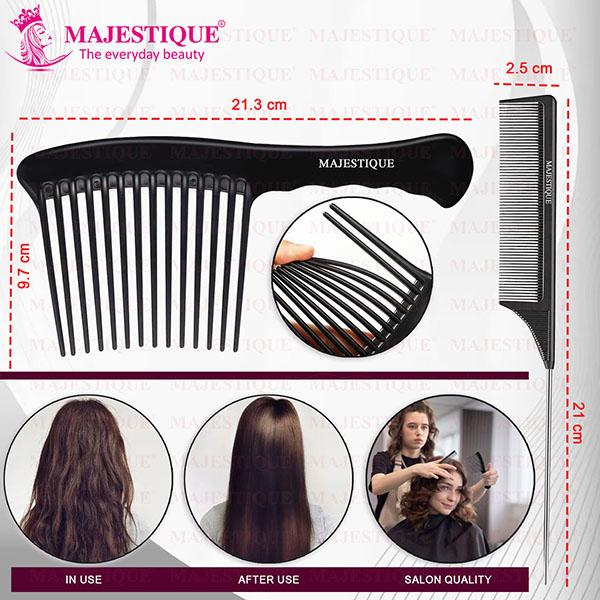 Majestique Extra Wide Comb for Styling and Grooming with Tail comb, Detangle Without Breakage 1's - Hair Combs