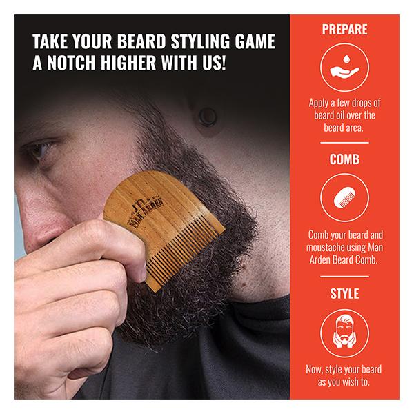 Man Arden Pure Neem Wooden U Shaped Beard Comb with Leather Pouch 1's - Beard Comb