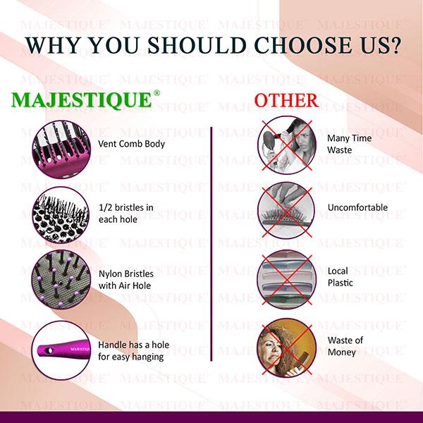 Majestique Detangling, Vent and Blow Dry Brushes, Soft Nylon Bristles -Multicolor 3's - Hair Brushes