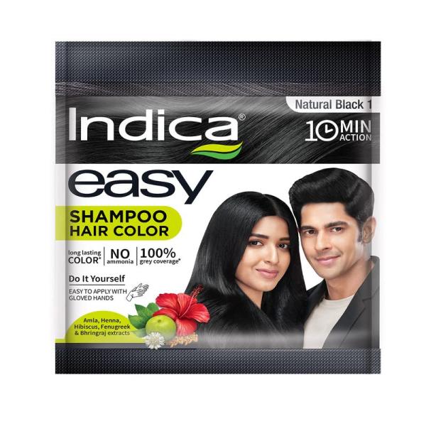 Netmeds | Indica Easy 10 Minutes Shampoo Based Hair Colour - 1 Natural Black 18ml