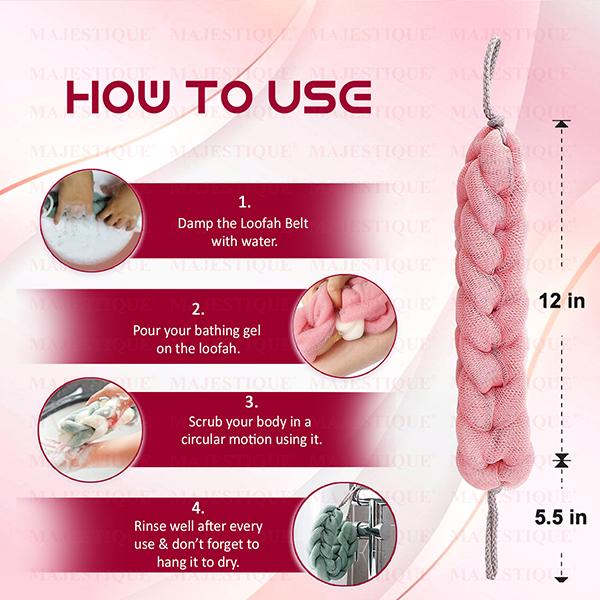 Majestique Mesh Bath Belt, Back Scrubber BA204, Gentle Massaging Body Loofah - Color May Vary 1's - Loofahs & Sponges