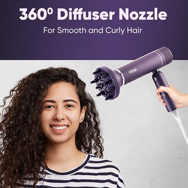 Vega Style Pro 1600Watts Hair Dryer for Men and Women with Styling Diffuser Attachment, (VHDH-30) 549 gm - Hair Dryers