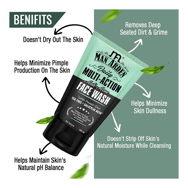 Man Arden Daily Multi-Action Anti-Acne Face Wash 100 ml - Face Washes