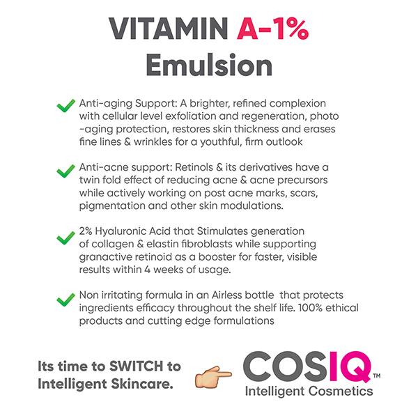 Cos-IQ A 1 Percent Granactive Retinoid Emulsion Vit A Anti Ageing Night for Wrinkles Fine Lines and Acne 30ml - Night Cream