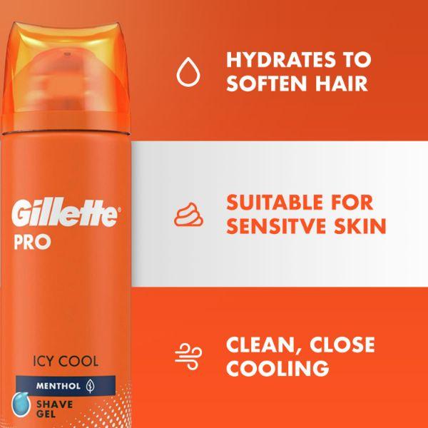 Gillette Pro Shaving Gel Icy Cool Menthol, White 195 gm - Shaving Gels