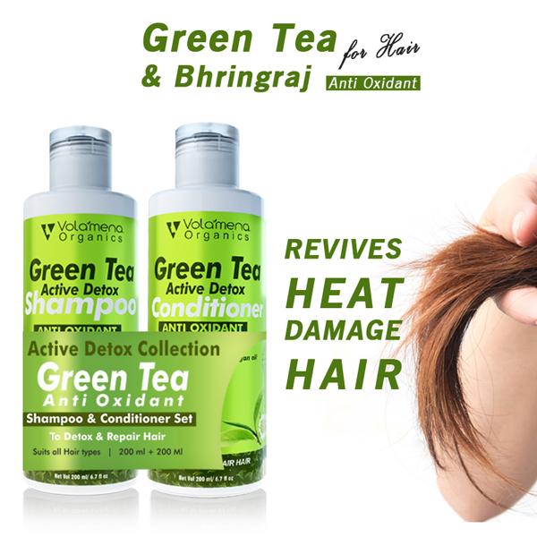Volamena Active Detox Collection Shampoo (200 ml) + Conditioner (200 ml) - Green Tea (Combo Pack) - Shampoos