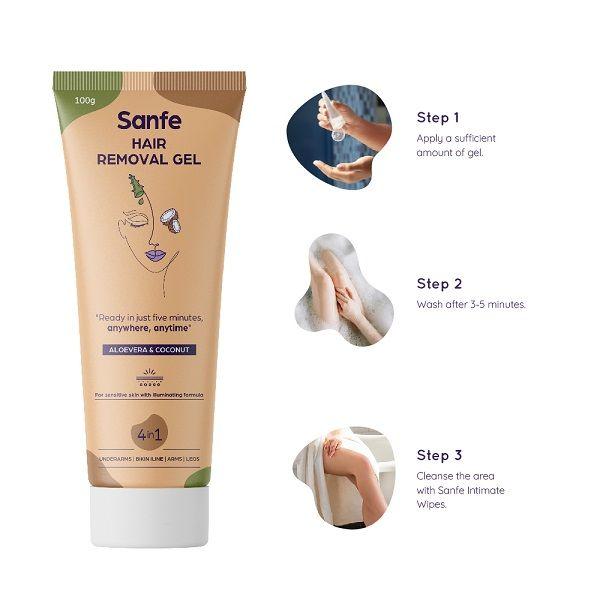 Sanfe Hair Removal Gel - Aloevera & Coconut 100 gm - Shaving & Hair Removal