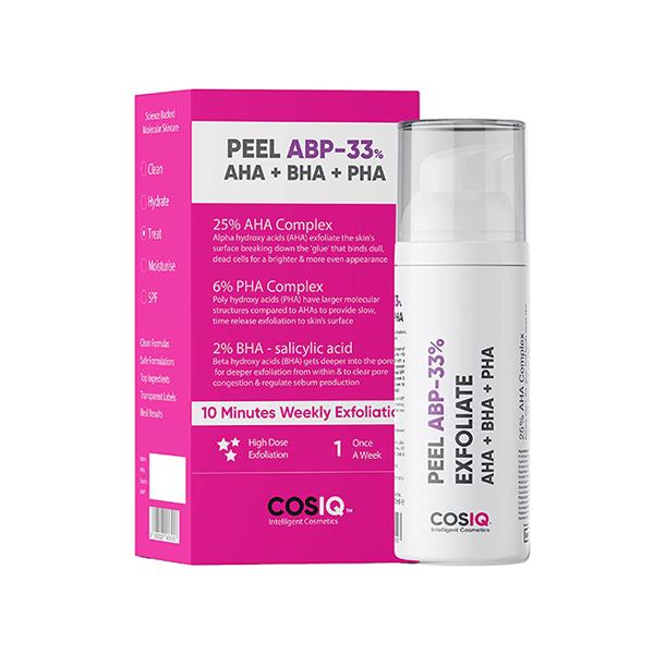 Netmeds | Cos-IQ ABP 33 percent Strong Exfoliating Peel AHA 25 percent plus PHA 6 percent plus BHA 2 percent 30ml