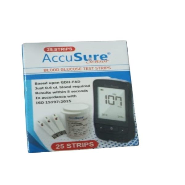 Netmeds | AccuSure Sensor Blood Glucose Test Strip 25's