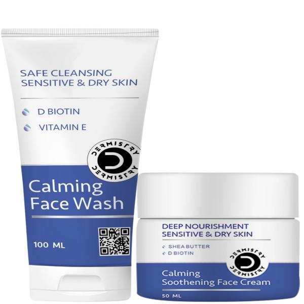 Netmeds | Dermistry Safe Cleansing Sensitive & Dry Skin Calming Face Wash 100 ml + Sensitive And Dry Skin Calming Soothening Face Cream 50 ml